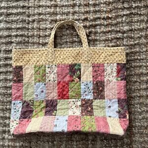 Handmade Patchwork Quilted Tote Bag Floral Cottagecore 100% Cotton One of a Kind